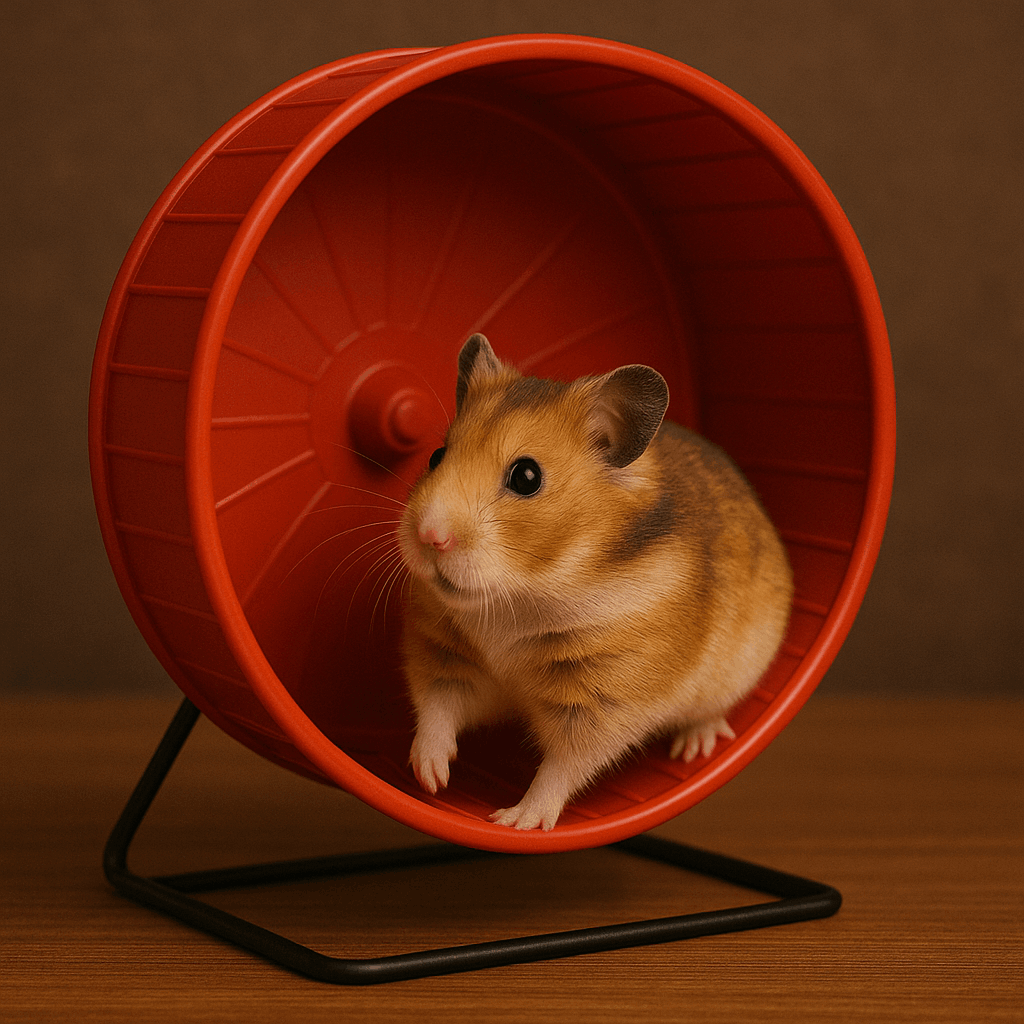 Hamster inside an exercise wheel in a domestic environment